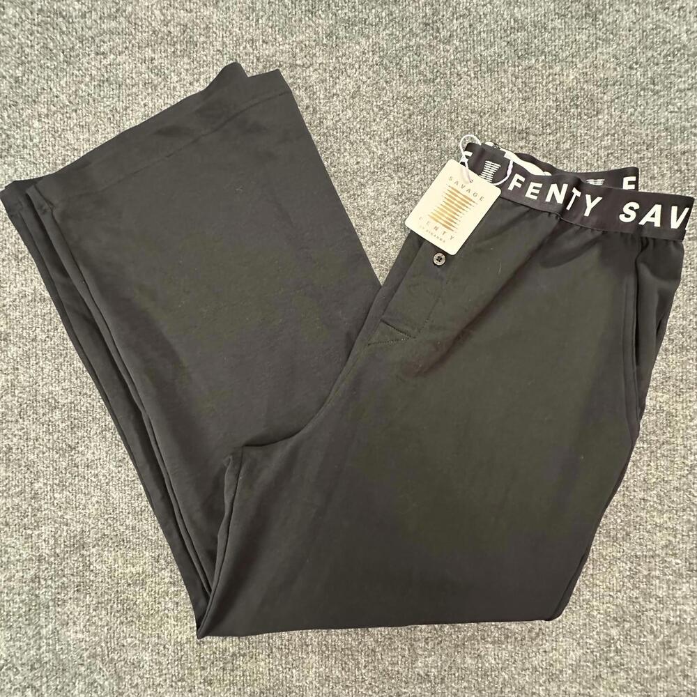 Savage X Fenty Black‎ Casual Lounge Pants Wide Leg Logo Waistband L #407